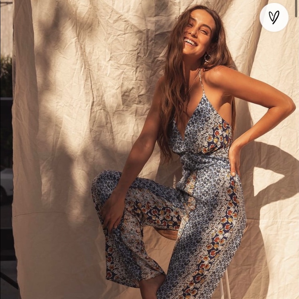 Lulus Endless Sun Blue Multi Print Halter Jumpsuit